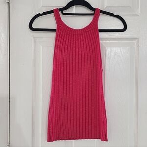 By Anthropologie Ribbed Halter Sweater Tank Top - Hot Pink XS